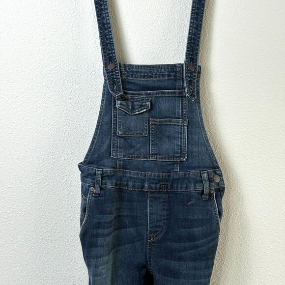 Free People Distressed Overalls Size 24 Blue Denim Jeans Bib Side Zipper - Picture 2 of 15